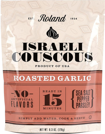 Roland Foods Roasted Garlic Whole Wheat Israeli Couscous, Sourced in the USA, 6.3-Ounce Pouch