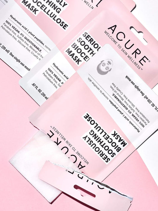 Acure Seriously Soothing Biocellulose Gel Mask | 100% Vegan | For Dry To Sensitive Skin | Hyaluronic Acid & Plant Peptides - Soothes & Hydrates | Single Use Mask | 1 Count, Multi Color