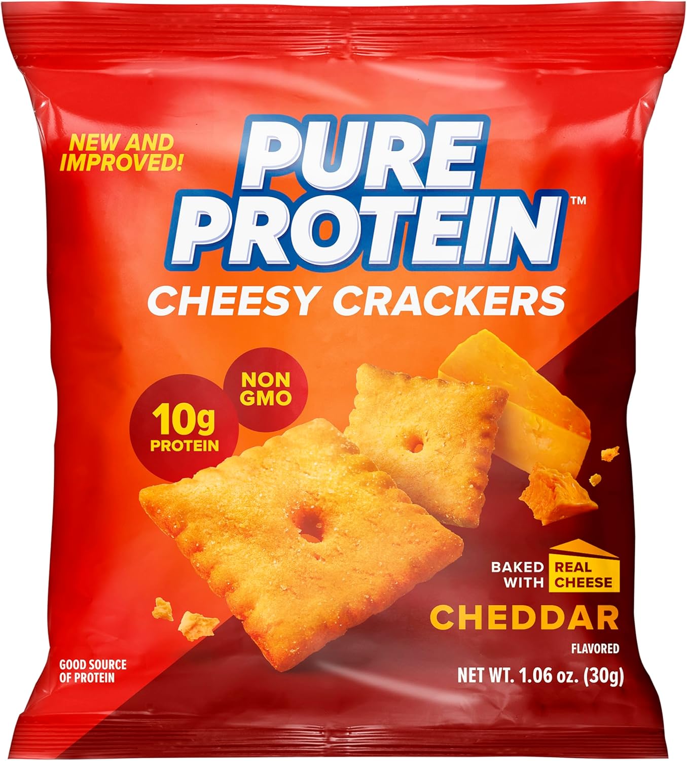 Pure Protein Cheesy Crackers, Cheddar, High Protein Snack, 10G Protein, 1.06 Oz (Pack Of 12)