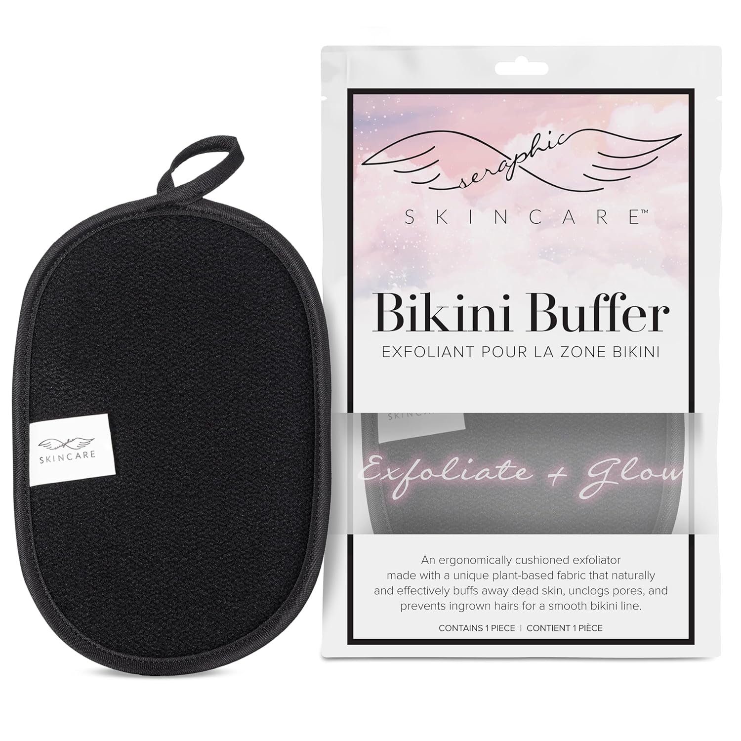 Seraphic Skincare Bikini Buffer Exfoliating Scrub Mitt - Skin Exfoliator Scrubbing Pads for The Bikini Area - Ingrown Hair Remover and Razor Bumps Treatment - Natural Exfoliation for Women