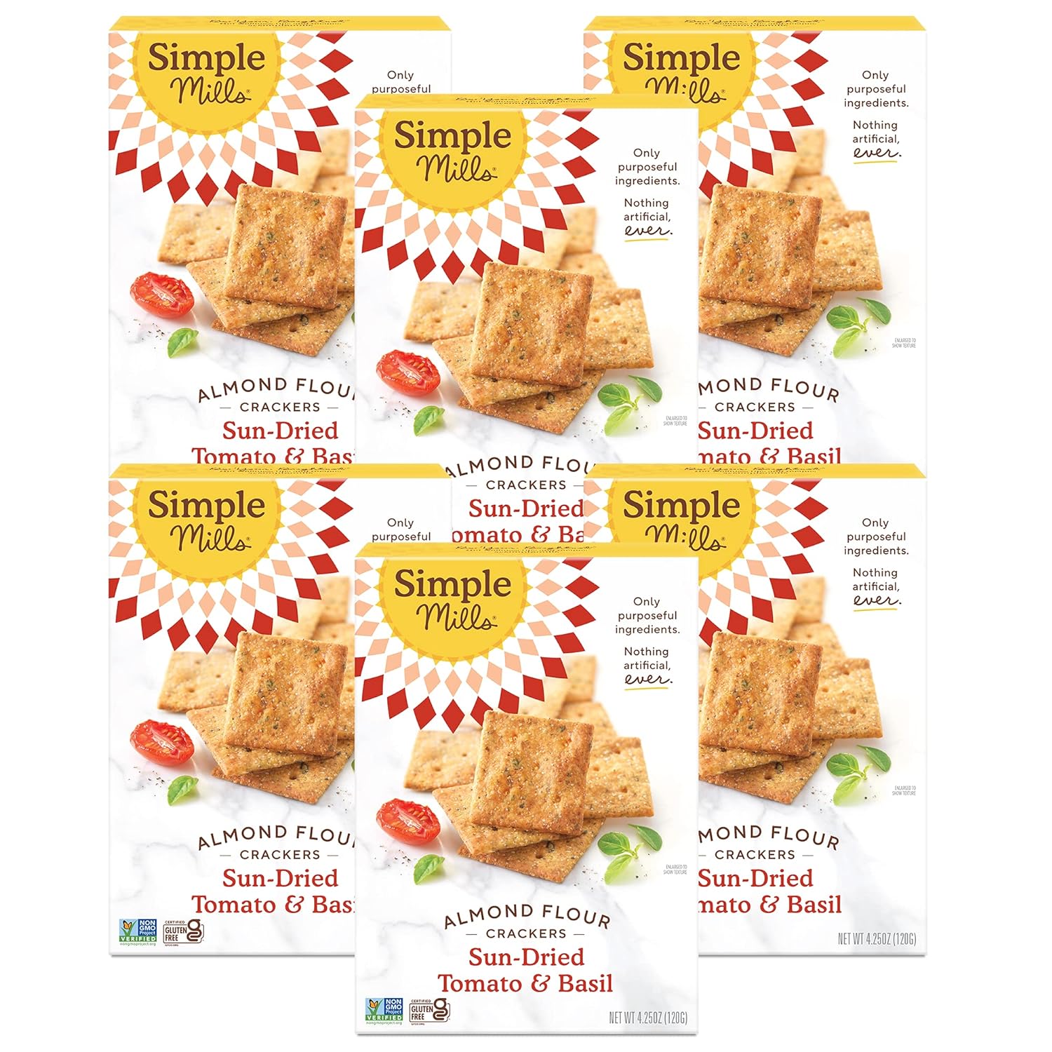 Simple Mills Almond Flour Crackers, Sundried Tomato & Basil - Gluten Free, Vegan, Healthy Snacks, Plant Based, 4.25 Ounce (Pack of 6)