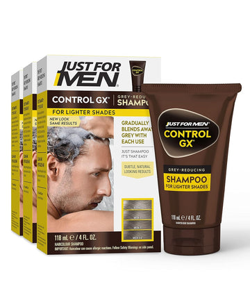 Just For Men Control Gx Grey Reducing Shampoo For Lighter Shades Of Hair, Blonde To Medium Brown, Gradual Hair Color, 4 Fl Oz - Pack Of 3 (Packaging May Vary)