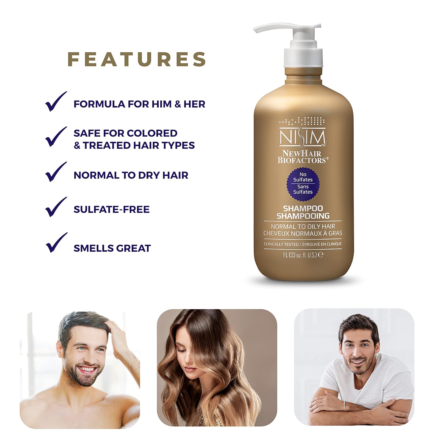 NISIM NewHair BioFactors Shampoo for Normal To Oily Hair - Deep Cleaning Shampoo That Controls Excessive Hair Loss (33 Ounce / 1000 Milliliter) : Beauty & Personal Care