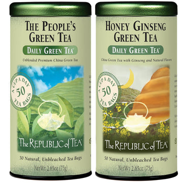 The Republic Of Tea – Citizens’ Favorite Green Teas - The People’S Green And Honey Ginseng Green Tea Bundle – 50 Count Tea Bags Each