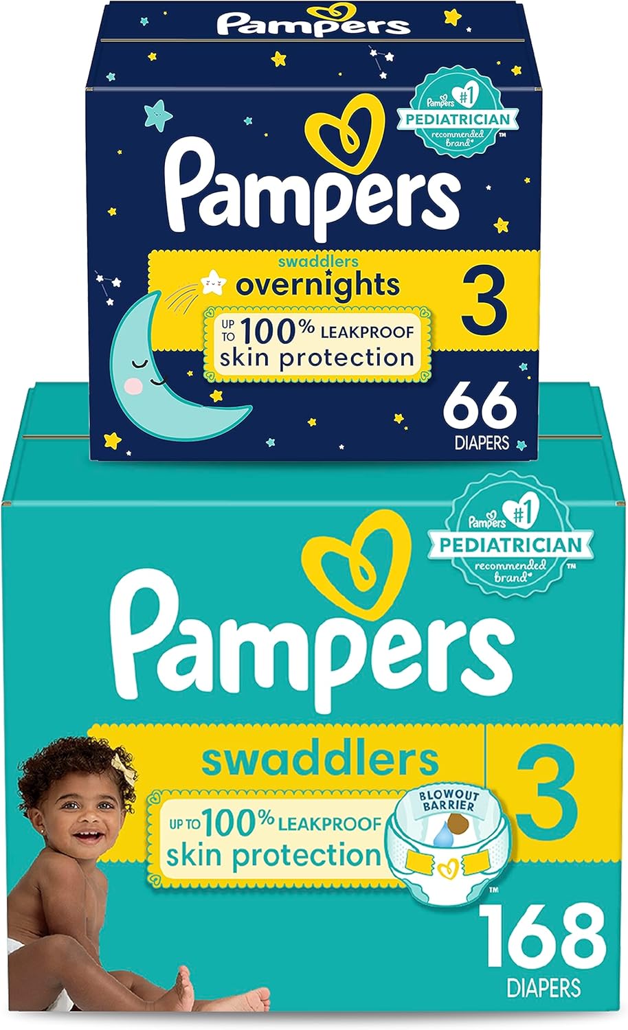 Pampers Disposable Diapers Size 3, Swaddlers One Month Supply (168 Count) + Overnight (66 Count)