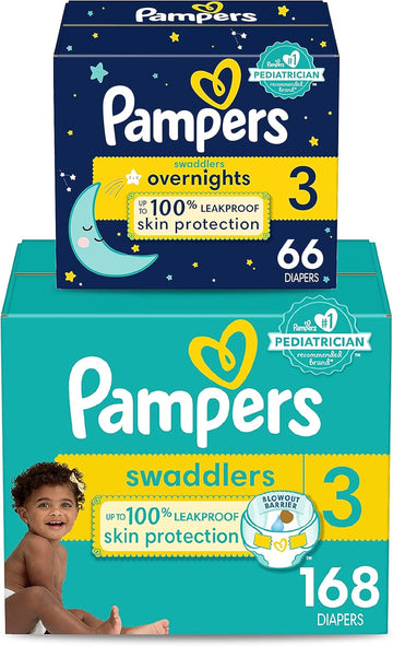 Pampers Disposable Diapers Size 3, Swaddlers One Month Supply (168 Count) + Overnight (66 Count)