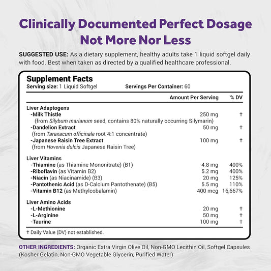 Naturalis Silymarin Milk Thistle 1300mg Enhanced with B Complex & Amino Acids | 13-in-1 Liver Cleanse, Detox & Repair | 60 Liver Essential Softgels
