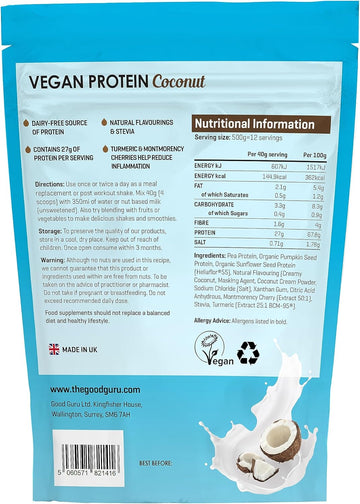 The Good Guru -Vegan Protein Powder Chocolate 500G - 12 Servings Plant-Based Protein Shake | Natural Vegan Protein | Gluten Free