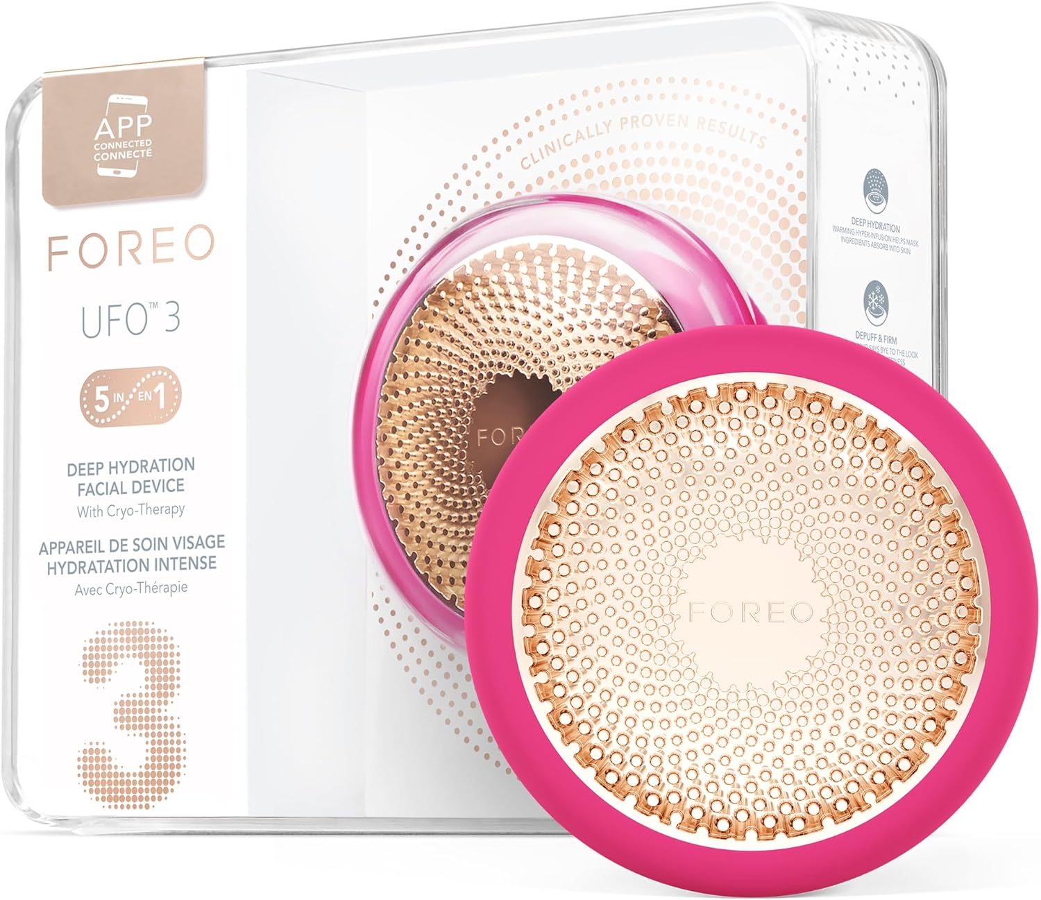 Foreo Ufo 3-5-In-1 Full Facial Led Mask Treatment - Deep Moisturiser - Anti Aging Face Mask Beauty - Thermotherapy - Cryotherapy - Face Massager - Fuchsia