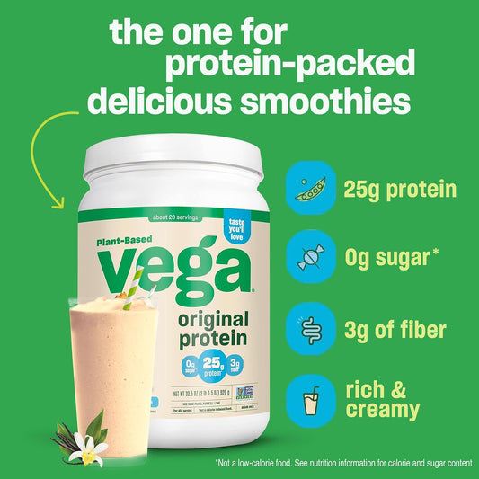 Vega Original Protein Powder, Creamy Vanilla Plant Based Protein Drink