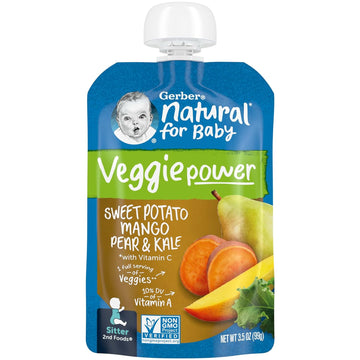 Gerber Baby Food Pouches, Sitter, Premium, Veggie Power, Sweet Potato Mango Pear Kale, 3.5 Ounce (Pack of 12)