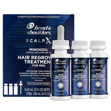 Head & Shoulders Scalp X 5% Minoxidil For Men, Hair Regrowth Treatment For Thinning Hair And Hair Loss, Topical Solution, 3 Month Supply, Non-Greasy Formula, 2 Fl Oz Each, 3 Pack