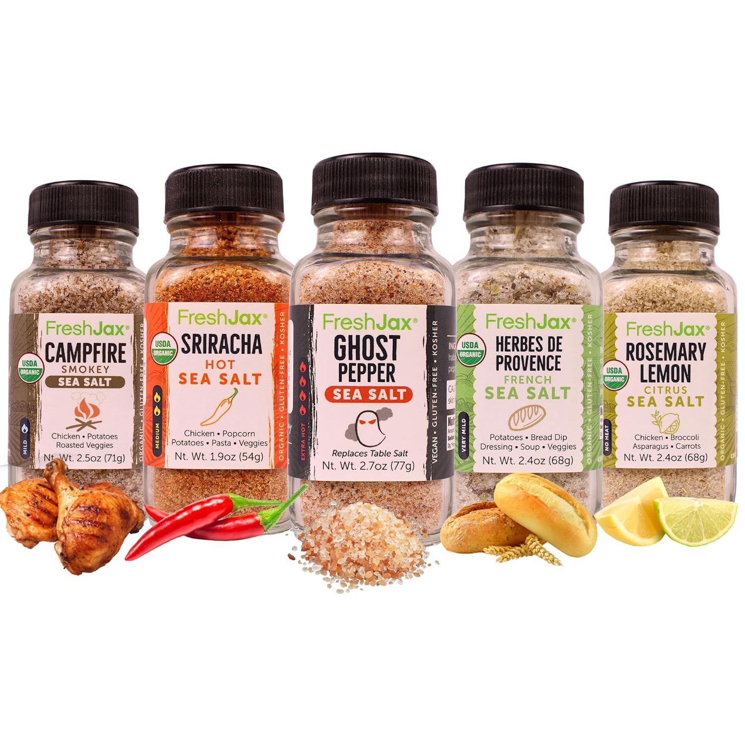 FreshJax Seasoned Sea Salt Gift Set | Pack of 5 Sea Salt Organic Seasoning | Grilling Gifts for Dad, Father | Flavored Salt Spice Set Packed in a Giftable Box