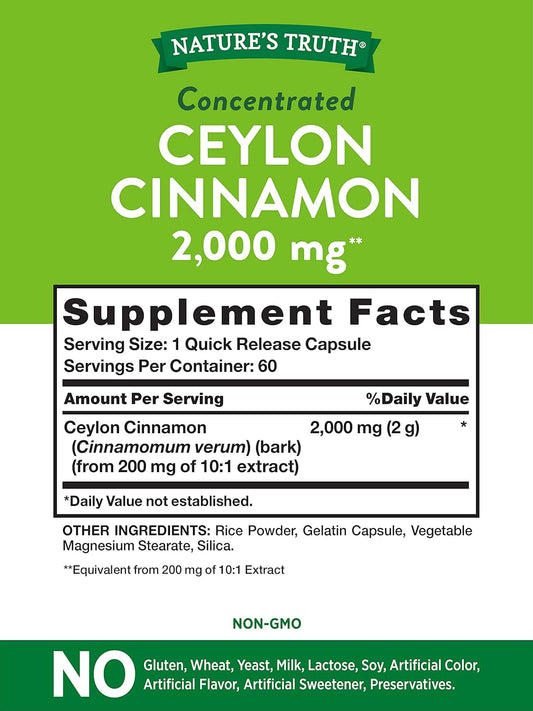 Nature'S Truth Ceylon Cinnamon Pill Capsules | 2000Mg | Non-Gmo & Gluten Free Supplement