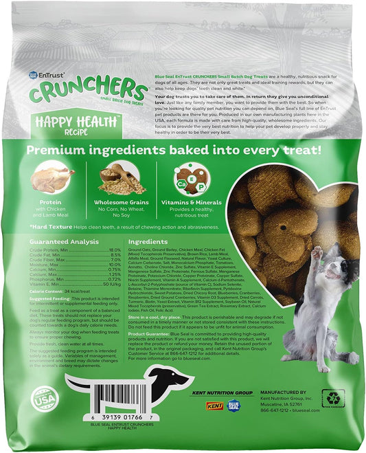 Blue Seal Entrust Crunchers Dog Treats | Oven Baked, Premium Ingredients | Happy Health Recipe | 2 Pound Bag