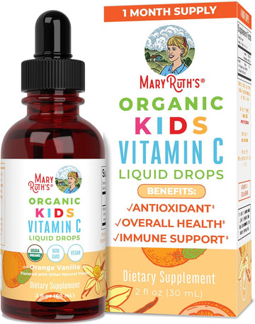 MaryRuth Organics USDA Organic Kids Vitamin C Drops, Vegan Vitamin C Immune Support Supplement for Ages 4-13, Immune Support & Overall Health, Vitamin C from Organic Acerola Fruit Extract, 2oz