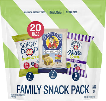 Skinnypop Family Snackpack Original, Pirate'S Booty And Skinnypop Kettle, Gluten Free, Non-Gmo, Vegan Popcorn, Healthy Snacks, 0.5Oz Indivudlaly Sized Bags, (20 Count)