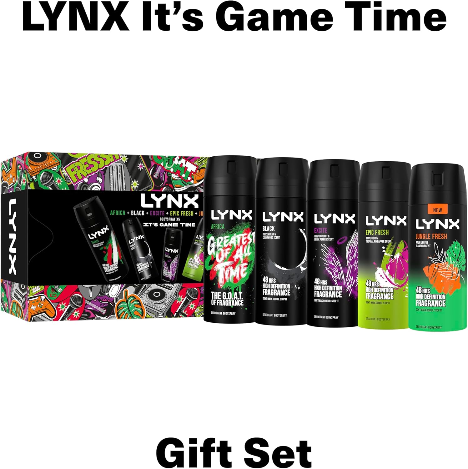LYNX It's Game Time Bodyspray Fragrance Edition Gift Set 5x deodorant body spray gifts for him 5 piece : Amazon.co.uk: Beauty