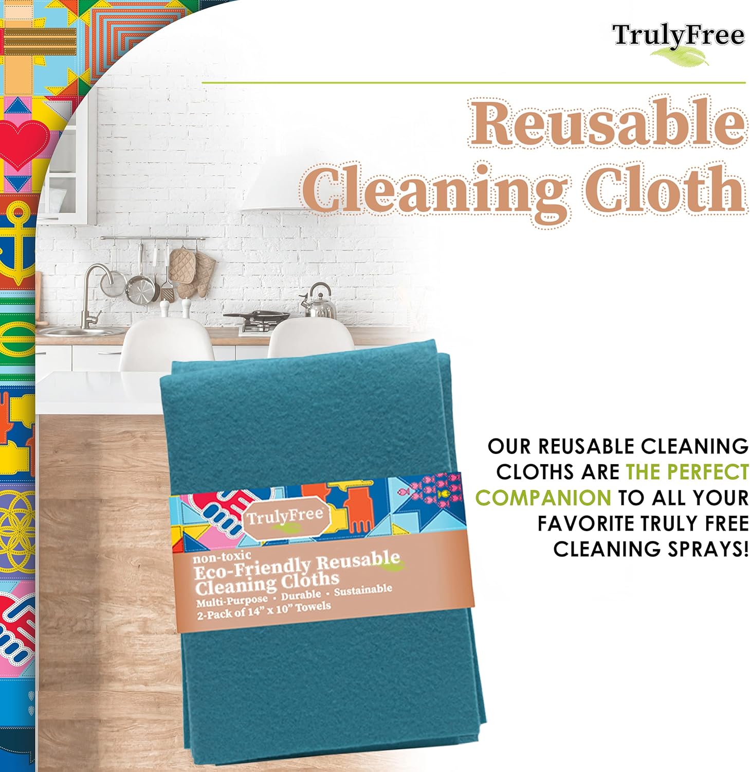 Truly Free Reusable Cleaning Cloth, 2 Pack - Multipurpose Super Absorbent, Reusable, Durable, Washable Kitchen Towels, Cleaning Rags, Cloth Wipes, Wash Rags, Car Wipes Cleaning Supplies, 14X10”