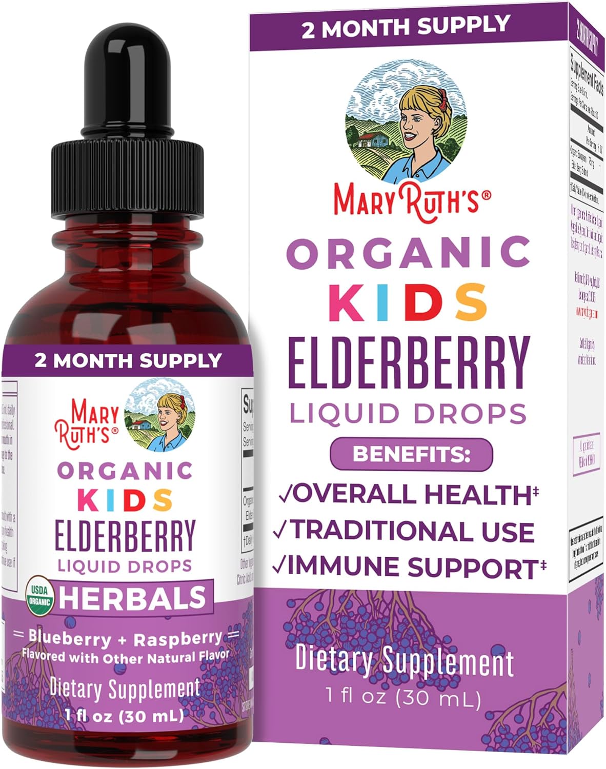 Maryruth Organics Cocomelon Kids Elderberry Syrup, Usda Organic Elderberry, Sugar Free Kids Immune Support Supplement For Ages 4-13 Years, Clean Label Project Verified®, Vegan, Gluten Free, 1 Fl Oz