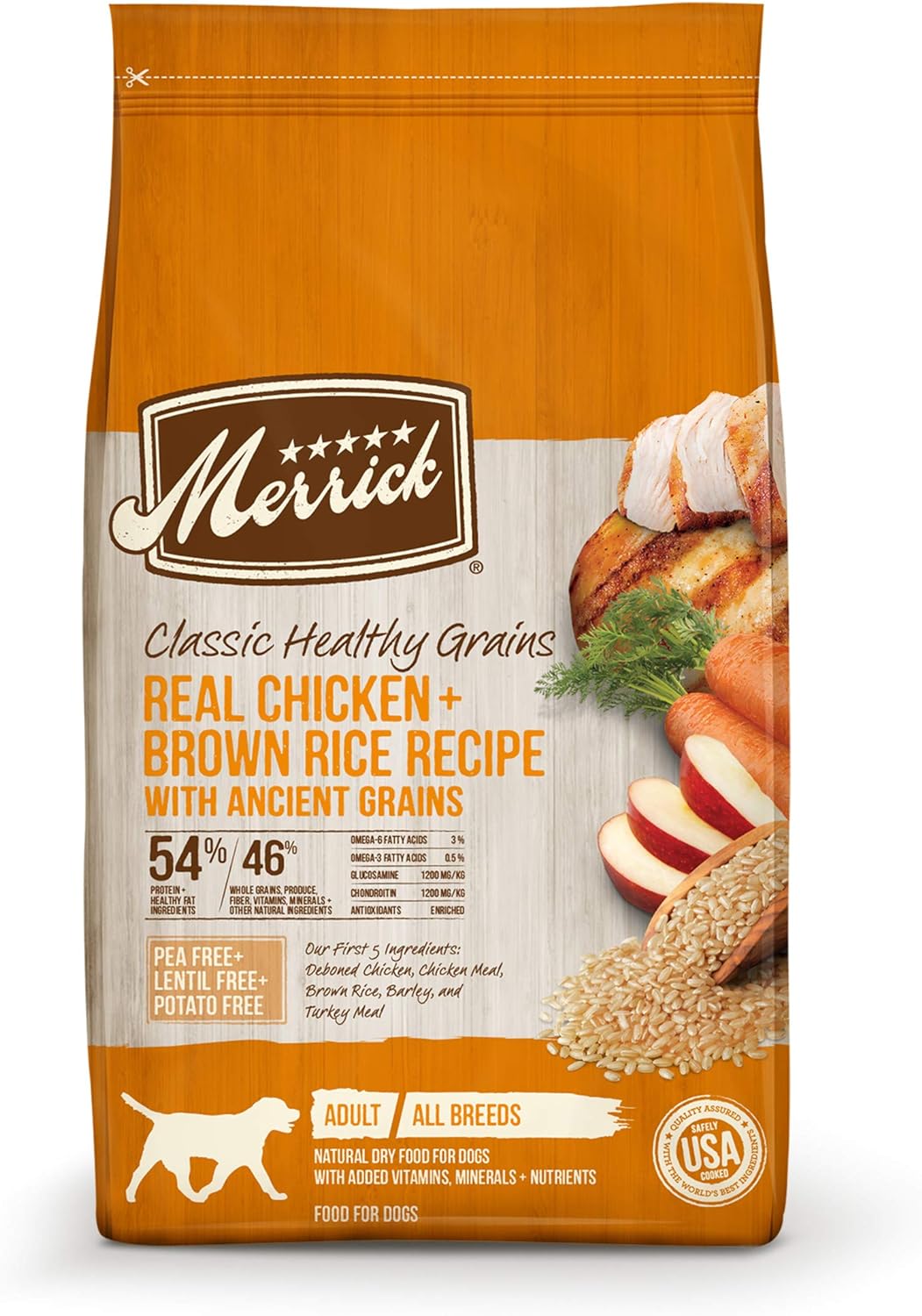 Merrick Healthy Grains Premium Adult Dry Dog Food, Wholesome And Natural Kibble With Chicken And Brown Rice - 4.0 lb. Bag