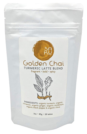 Saku Tea, Golden Chai Turmeric Latte Blend, Super Food Latte, 3Oz Bag