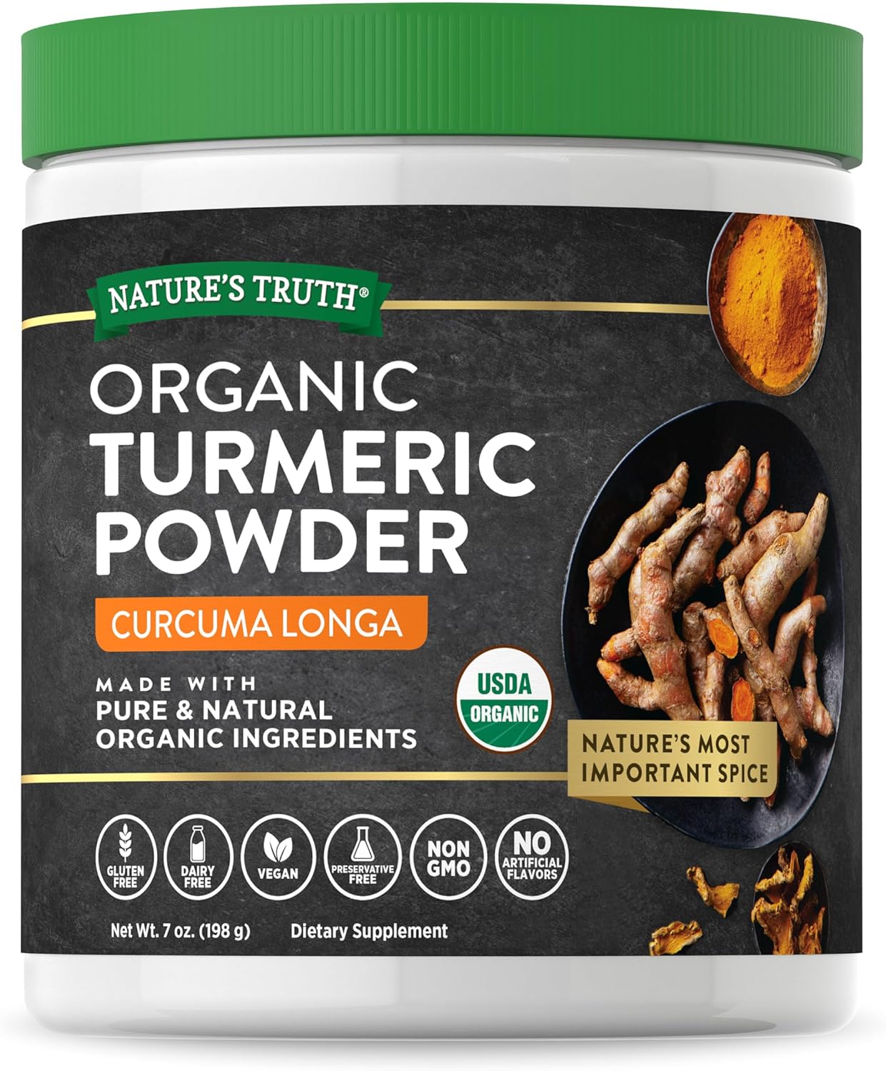 Nature'S Truth Organic Turmeric Supplement Powder | 7 Oz | Pure & Natural Turmeric Ingredients | Vegan, Non-Gmo & Gluten Free Formula