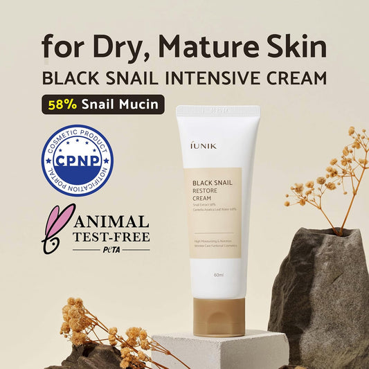 Iunik Black Snail Restore Cream, 2.02 Fl Oz - 58% Black Snail Mucin Secretion Filtrate Soothing, Reduce & Fine Lines Deeply Nourishing And Moisturizing