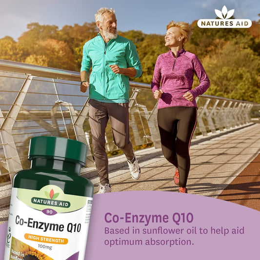 Natures Aid Co-Q-10 100Mg – Co-Enzyme Q10 Supports Energy Production & Heart Function – High Strength Ubiquinone – Pack Of 90 Softgels – Gluten Free – Non-Gmo – Sunflower Oil Base For Absorption