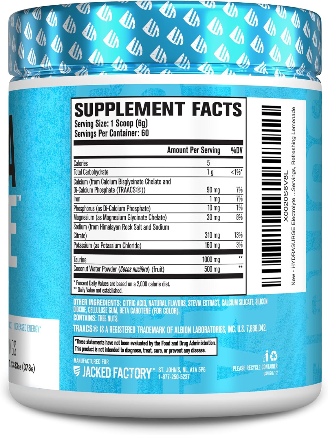 Jacked Factory Hydrasurge Electrolyte Powder - Hydration Supplement W/Key Minerals, Himalayan Sea Salt, Coconut Water - Keto Friendly, Naturally Sweetened - 60 Servings, Refreshing Lemonade : Health & Household