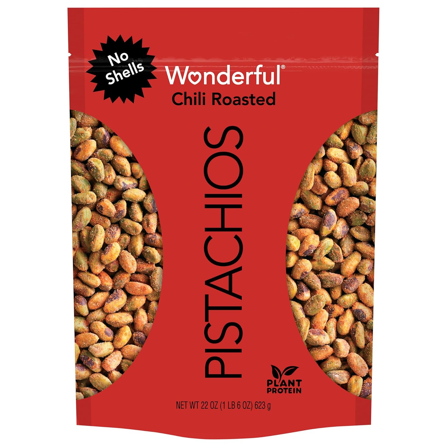 Wonderful Pistachios No Shells, Chili Roasted Nuts, 22 Ounce Resealable Bag, Protein Snacks, Gluten Free, Healthy Snack, Vegan Snacks