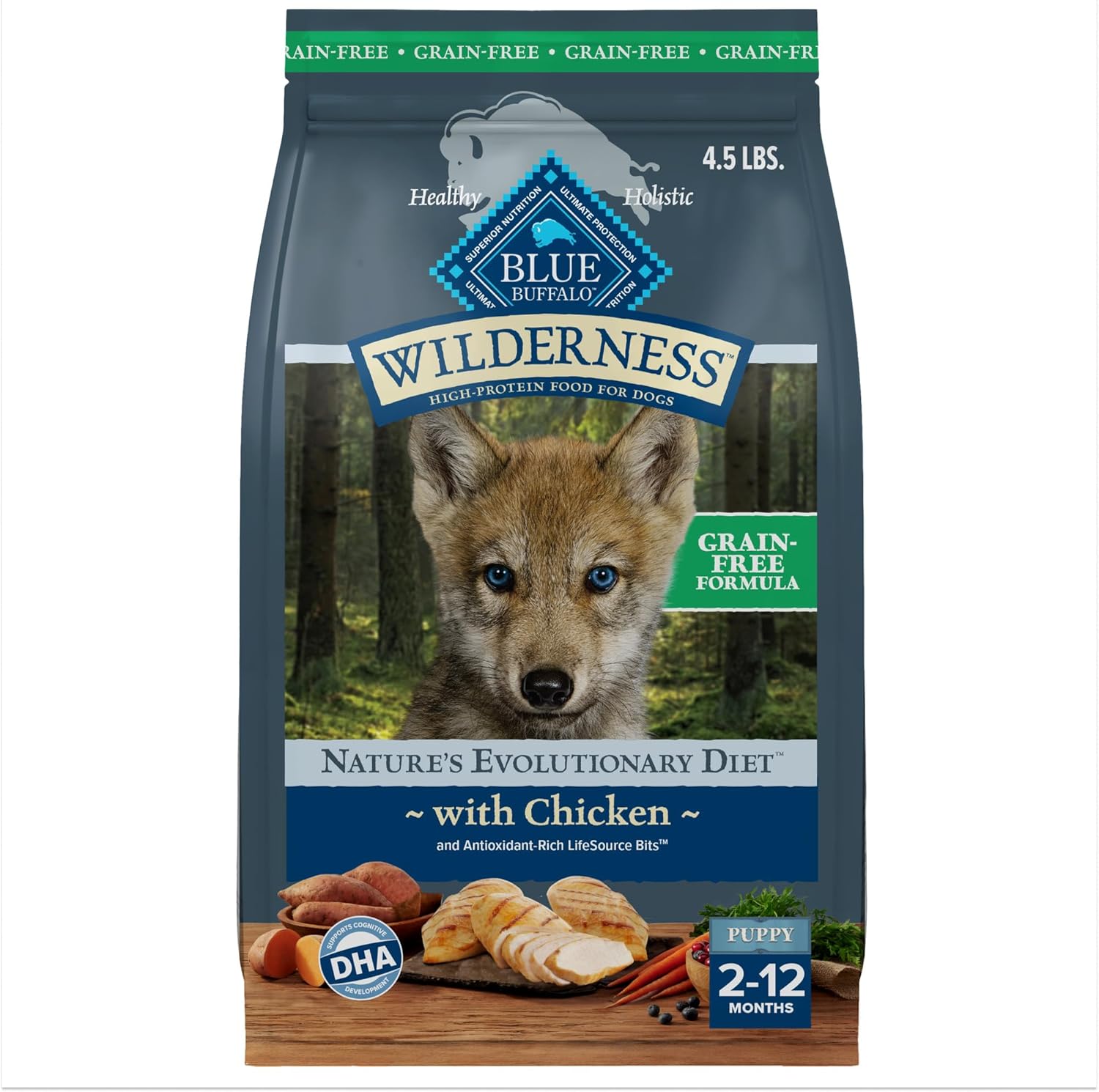 Blue Buffalo Wilderness Puppy High-Protein Dry Dog Food With Real Chicken, Grain-Free, Made In The Usa With Natural Ingredients, Chicken, 4.5-Lb. Bag