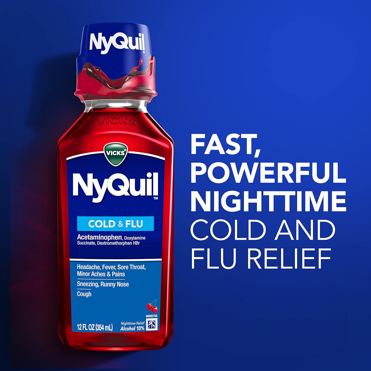 Vicks NyQuil Cough Nighttime Relief, 8 Fl Oz, Cherry Flavor - Relieves Sore Throat, Runny Nose, Cough : Health & Household