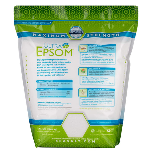 Saltworks Ultra Epsom Bath Salt, Fine Grain, Unscented, 18 Pound Bag