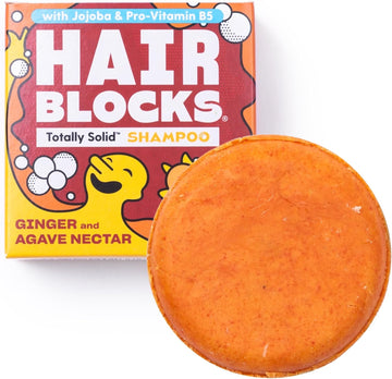 Hair Blocks - Solid Shampoo Bar (85G) For All Hair Types: Ginger & Agave Nectar Solid Shampoo Bar- With Jojoba Oil & Provitamin B5 | Soap Free, Plastic Free | Plant Based | Natural | Conditioning