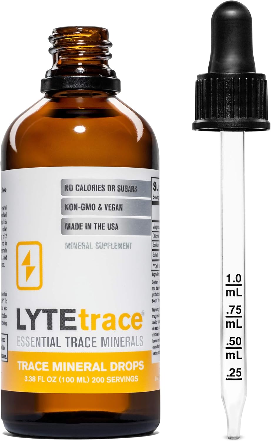 Trace Mineral Drops by LyteTrace 100ml x 200 Servings - Max-Absorption Ionic Natural Sodium Free Trace Minerals Concentrate to Balance The Body's pH - Non-GMO, Vegan, Kosher, and Keto Friendly