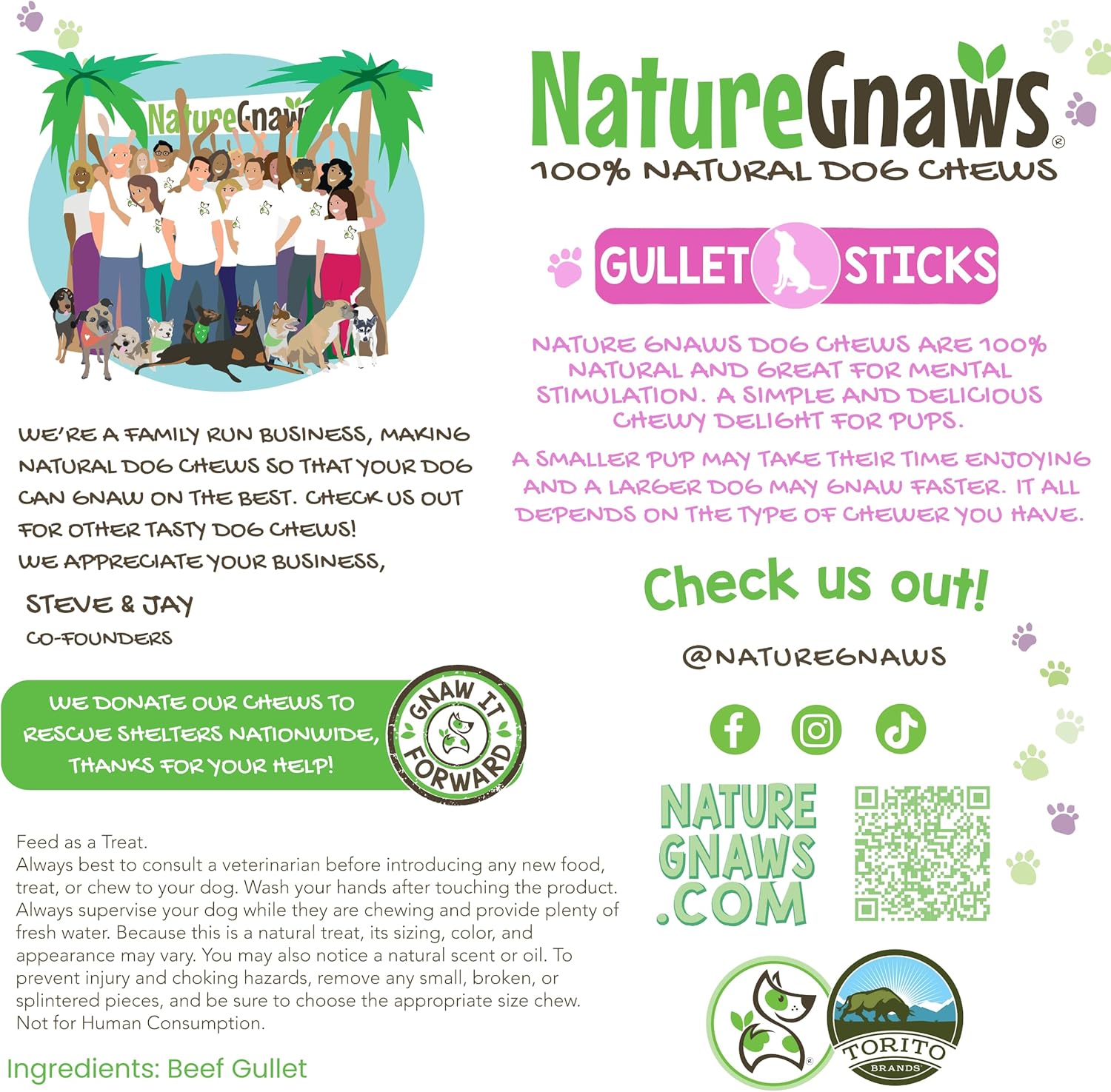 Nature Gnaws Beef Gullet Sticks for Dogs 5-6" (15 Count) - Natural Beef Jerky Stick Dog Chew Treats - Rawhide Free : Pet Supplies