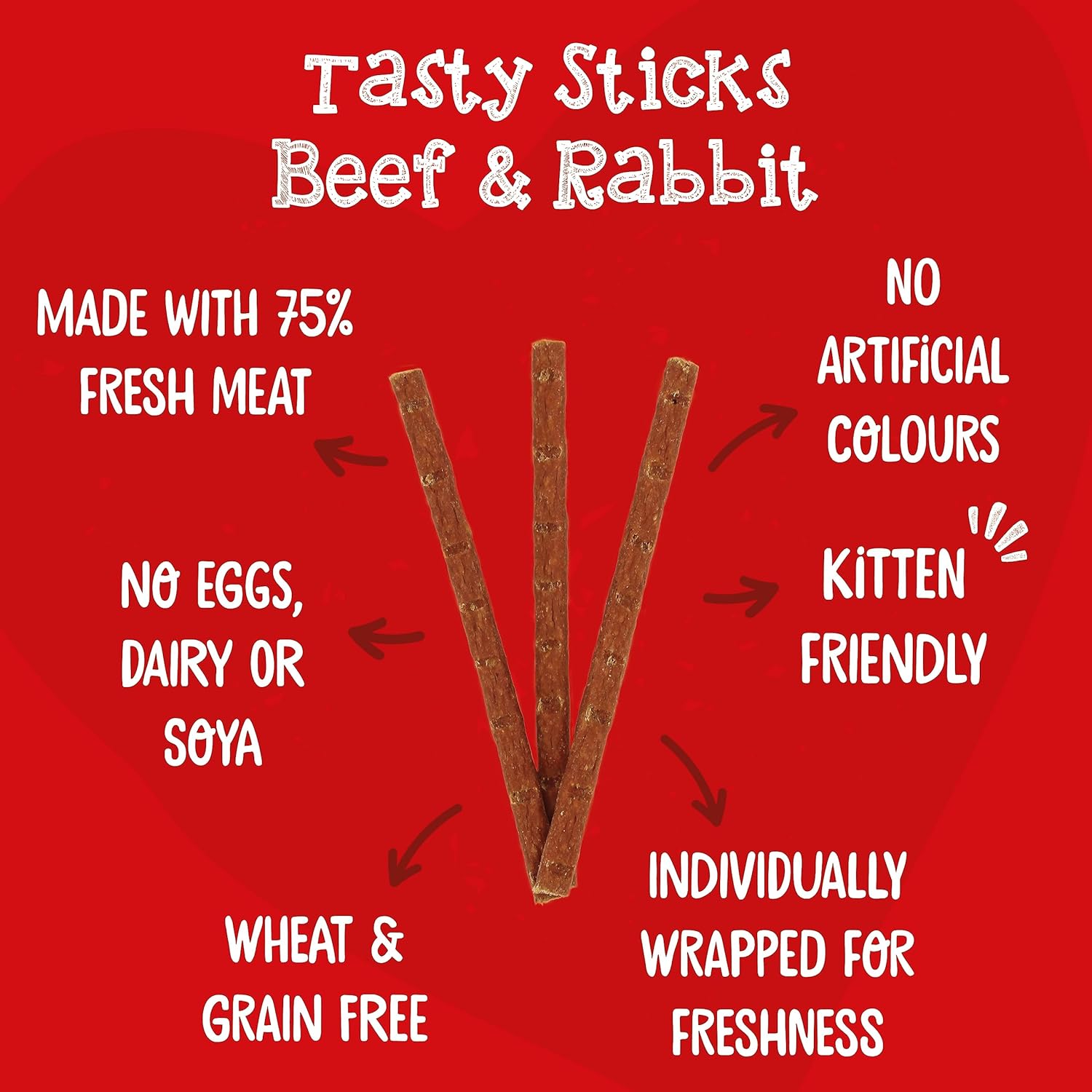 Webbox Tasty Sticks Cat Treats, Beef and Rabbit - Kitten Friendly, Wheat and Grain Free, No Artificial Colours (25 x 6 Packs) :Pet Supplies