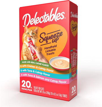 Hartz Delectables Squeeze Up Interactive Lickable Wet Cat Treats For Adult & Senior Cats, Variety With Catnip, 20 Count