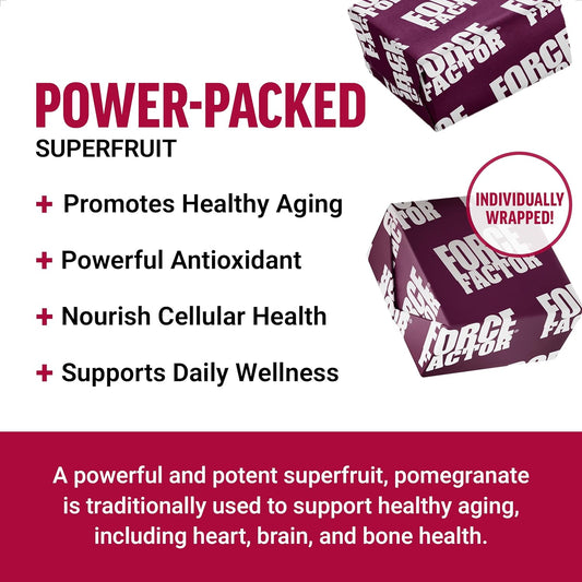 Force Factor Pomegranate Soft Chews for Healthy Aging, Heart Health, Bone Health, & Brain Health, Superfood & Antioxidants Supplement, Non-GMO, Gluten-Free, Vegan, Pomegranate Flavor, 30 Soft Chews