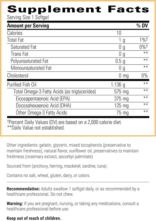 Integrative Therapeutics - Pure Omega Hp Fish Oil Softgels - 575 Mg Omega 3 Fatty Acids With Epa And Dha - Fish Oil -Sustainably Sourced - 120 Count