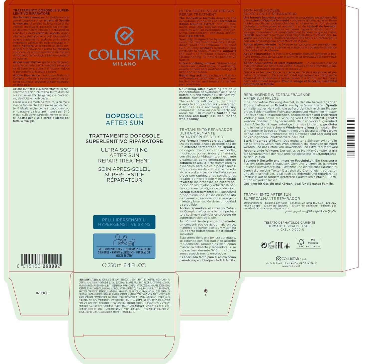 Collistar After Sun, 250 Ml : Beauty & Personal Care