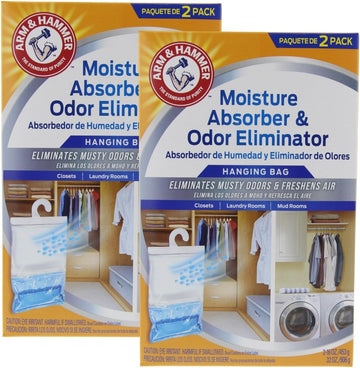 Arm & Hammer Moisture Absorber & Odor Eliminator, 453G Hanging Bag, 2 Pack (4 Bags Total), Passive Dehumidifier