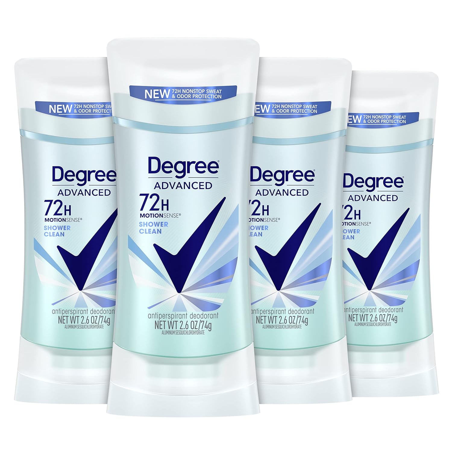 Degree Advanced Antiperspirant Deodorant 4 count 72-Hour Sweat & Odor Protection Shower Clean Antiperspirant for Women with MotionSense Technology 2.6 oz