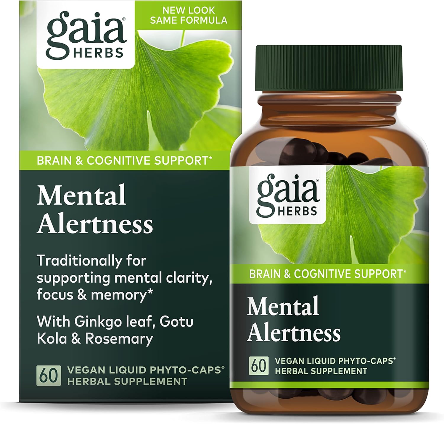 Gaia Herbs Mental Alertness - Brain Support Supplement To Help Maintain Focus & Memory* - With Eleuthero, Ginkgo Leaf, Gotu Kola, Rosemary & Oats - 60 Vegan Liq Phyto-Capsules (15-Day Supply)