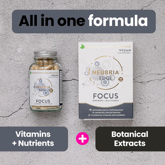 Neubria Edge Focus Supplement – Multivitamin For Adults With Bacopa Monnieri, Ashwagandha, Rhodiola, Ginkgo Biloba, Sage, Blueberry & Rosemary – Potent Cognitive Formula – 60 Vegan Capsules