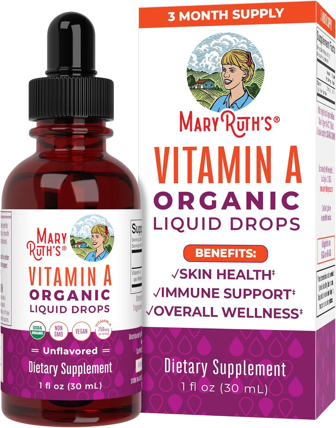 Maryruth Organics Usda Organic Vitamin A Liquid Drops | 3 Month Supply | Immune Support, Eye Health, Skin Health For Ages 14+ | 750Mcg Per Serving | Sugar Free | Vegan | Non-Gmo | Gluten Free | 1Oz