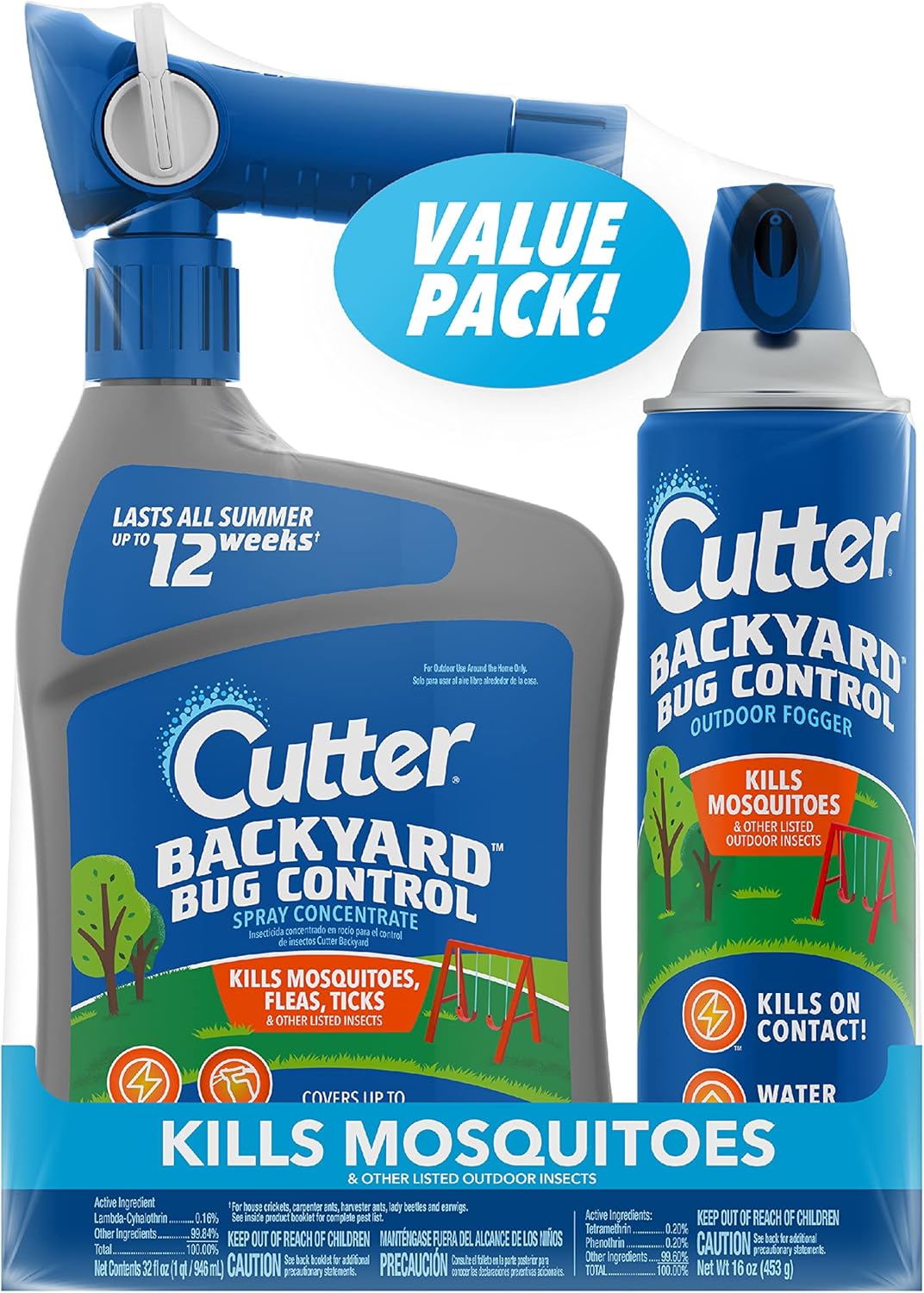 Cutter Backyard Bug Control Combo Pack, With Outdoor Fogger & Hose-End Spray Concentrate