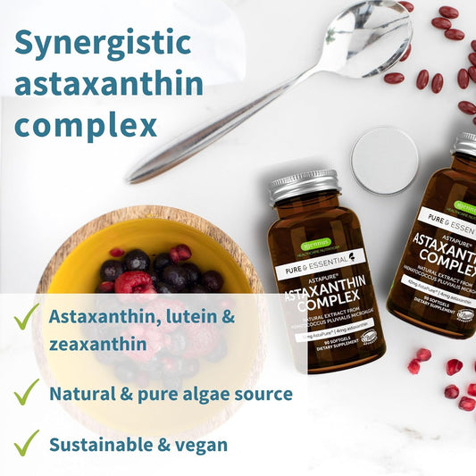 Astaxanthin Complex With Lutein And Zeaxanthin, Natural Algae Antioxidant For Eyes, Skin & Joints, Non-Gmo 42 Mg Astapure Providing H. Pluvialis Astaxanthin 4Mg Softgels, Pure & Essential