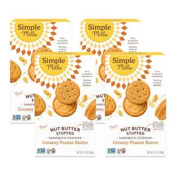 Simple Mills Creamy Peanut Butter Sandwich Cookies - Gluten Free, Vegan, Healthy Snacks, 6.7 oz (Pack of 4)